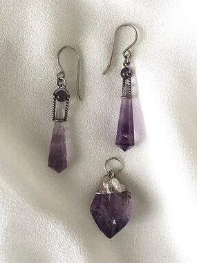 Amethyst Earrings With Matching Pendant